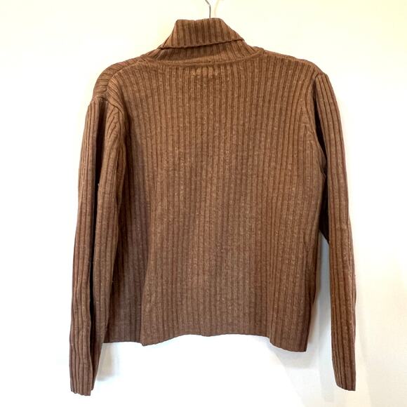 Vtg LL Bean 100% merino wool ribbed turtleneck sweater beige tan brown medium - Picture 2 of 9